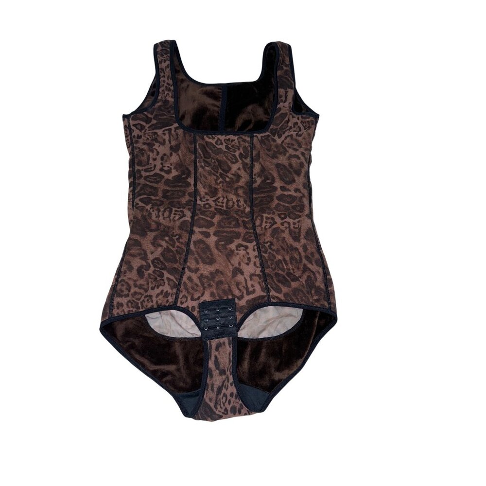 Leopard Print Womens Body Shaper One-Piece Bodysuit - Size M Stretch Thick Warm‎